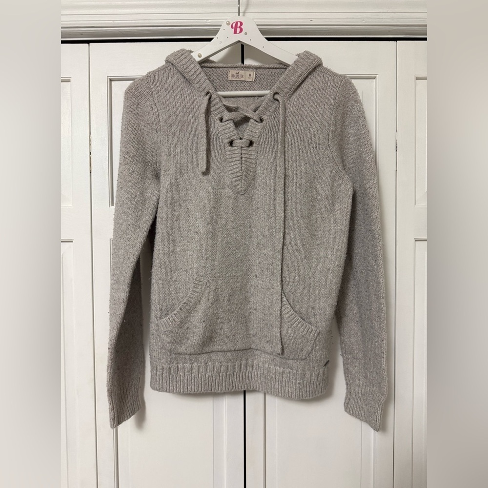 Y2K Hollister Cream Knit Hooded Pull Over Sweater Medium Loungewear Fall